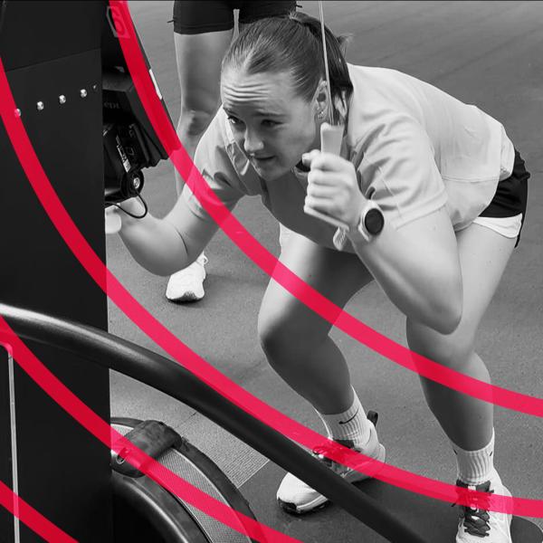 girl working out on ski machine for strive race